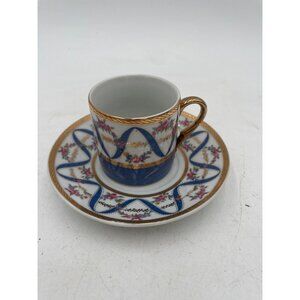 A Special Place 2003 Floral & Gold Trim Porcelain Espresso Cup & Saucer Set